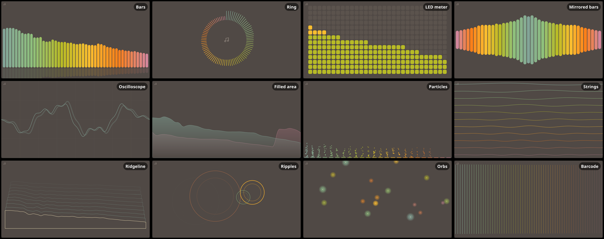 A contact sheet of the twelve spectrum patterns