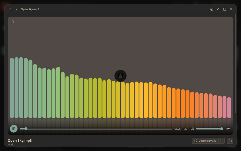 The detail view of a track with a live spectrum of bars filling the stage
